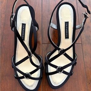 Womens Size 6.5 Caparros Black Satin Ladonna Pumps WORN 1x
